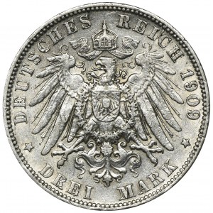 Niemcy, Hamburg, 3 Marki 1909 J