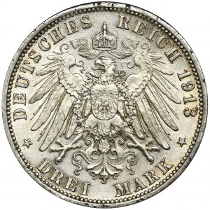Niemcy, Królestwo Prusy, Wilhelm II, 3 Marki Berlin 1913 A
