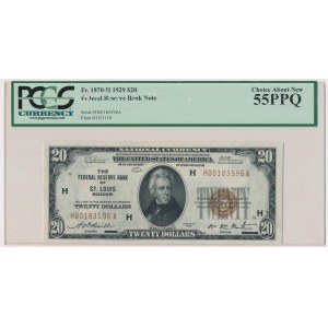 USA, Brown Seal, 20 dolarów 1929 - Haill & Martin - PCGS 55 PPQ