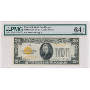 USA, Gold Certificate, 20 Dollars 1928 - Woods & Mellon - PMG 64 EPQ