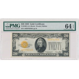 USA, Gold Certificate, 20 dolarów 1928 - Woods & Mellon - PMG 64 EPQ