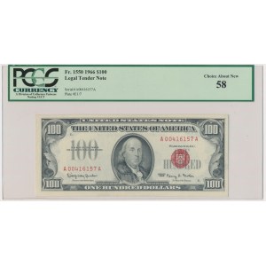 USA, Red Seal, 100 Dollar 1966 - Granahan & Fowler - PCGS 58