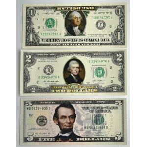 USA, enhanced genuine notes 1-5 Dollars 2013 (3 pcs.)