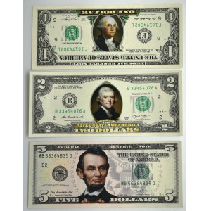 USA, prywatna emisja na oryginalnych banknotach, 1 - 5 dolarów 2013 (3 szt.)