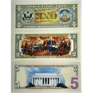 USA, prywatna emisja na oryginalnych banknotach, 1 - 5 dolarów 2013 (3 szt.)