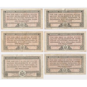 USA, zestaw wojskowych certyfikatów płatniczych 5 centów - 1 dolar 1946-47 (6 szt.)