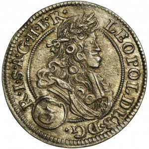 Silesia, Habsburg rule, Leopold I, 3 Kreuzer Breslau 1705 FN