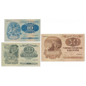 Estonia, zestaw 10-50 koron 1928 (3 szt.)