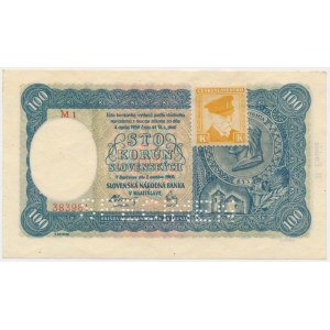 Slovakia, 100 Korun 1940 - SPECIMEN - with stamp