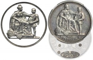 PRÓBA, Konstytucja, 5 złotych 1925 - monogramy SW i WG - NGC AU DETAILS - DUŻA RZADKOŚĆ