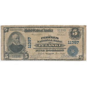 USA, Blue Seal, 5 Dollars 1902 - Teehee & Burke - Peoples National Bank of Pulaski