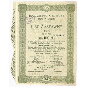 Towarzystwo Kredytowe Miasta Łodzi, 4,5% list zastawny, seria VIII, 100 zł