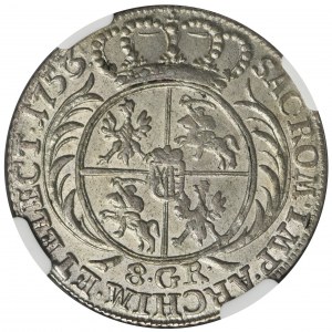 Augustus III of Poland, 8 Groschen Leipzig 1753 - NGC MS62 - without EC