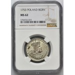 Augustus III of Poland, 8 Groschen Leipzig 1753 - NGC MS62 - without EC