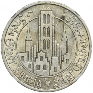 Wolne Miasto Gdańsk, 5 guldenów 1927 - NGC MS61 - RZADKIE