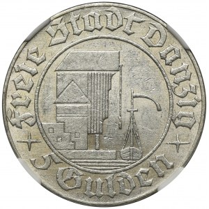 Wolne Miasto Gdańsk, 5 guldenów 1932 Żuraw - NGC MS63 - WYŚMIENITE