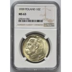 Piłsudski, 10 złotych 1939 - NGC MS63