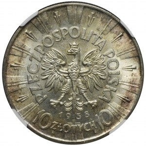 Piłsudski, 10 złotych 1938 - NGC MS61 - BARDZO ŁADNA