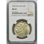 Piłsudski, 10 złotych 1939 - NGC MS62