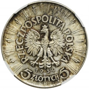 Piłsudski, 5 złotych 1934 - NGC MS62