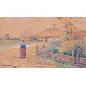 Józef Rapacki (1871-1929), Przed wiejska chatą, 1892