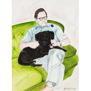 Mark Elliott, Porträt mit Hund und Pfeife, 2000