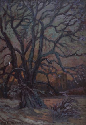 Jerzy Gnatowski (1929-2012), Pejzaż zimowy z drzewem