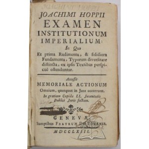 HOPPE Joachim, Examen Institutionum Imperialium.
