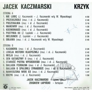(Vinyl-Schallplatte). KACZMARSKI Jacek (1957-2004), Dichter, Komponist und Sänger.