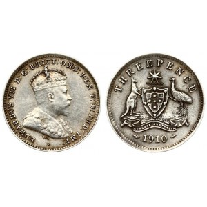 Australia 1 Threepence 1910 Edward VII(1901-1910). Averse: Bust right. Reverse: Arms. Edge Description: Plain. Silver...