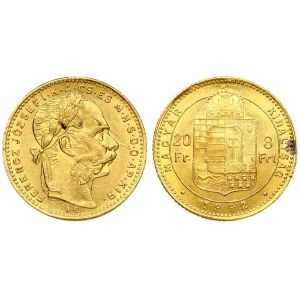 Austria Hungary 8 Forint 20 Francs 1882 KB Franz Joseph I(1848-1916). Averse: Laureate head right. Reverse...