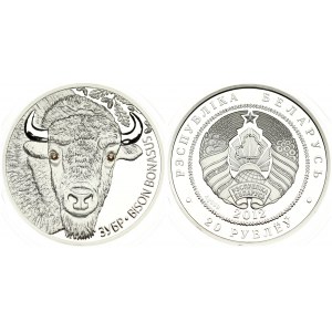 Belarus 20 Roubles 2012. Averse: National arms. Reverse: Bison head facing; two crystal eyes. Silver. KM 420...