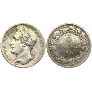Belgium 5 Francs 1833 Leopold I(1831-1865). Averse: Head left; heavy whiskers. Averse Legend...