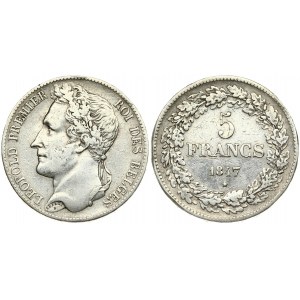 Belgium 5 Francs 1847 Leopold I(1831-1865). Averse: Head left; heavy whiskers. Averse Legend...