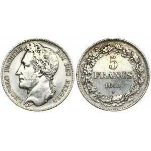 Belgium 5 Francs 1848 Leopold I(1831-1865). Averse: Head left; heavy whiskers. Averse Legend...