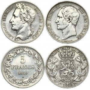 Belgium 5 Francs 1849 Leopold I(1831-1865). Averse: Head left; heavy whiskers. Averse Legend...