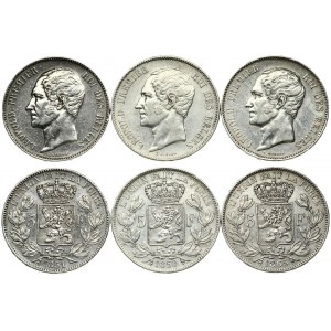 Belgium 5 Francs 1850 & 1851 & 1865 Leopold I(1831-1865). Averse: Head left. Averse Legend...