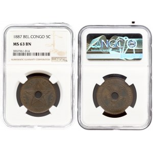 Belgium Congo 5 Centimes 1887 Leopold II(1865-1909). Averse: Crowned monograms circle center hole. Reverse...