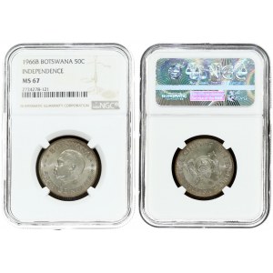 Botswana 50 Cents 1966B Independence Commemorative. Averse: National arms with supporters; denomination below. Reverse...