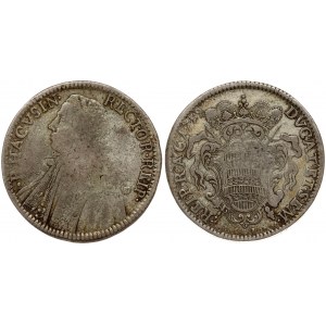 Croatia Ragusa 1Tallero 1759. Averse: Bust left. Averse Legend: RECTOR • REI •RHACVSIN •. Reverse: Crowned ornate arms...