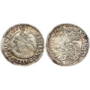 Denmark 1 Mark 1618 Christian IV(1588-1648). Averse: Crowned king Bust. Reverse: Value above oval shield on long cross...