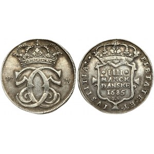 Denmark 1 Krone - 4 Mark 1685 GS. Christian V(1670-1699). Averse: Crowned double C5 monogram. Reverse...