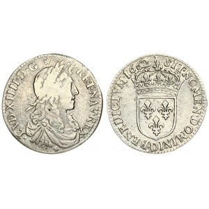 France 1/12 Ecu 1662 D  Louis XIV(1643-1715). Averse: Head of Luis XIV. Reverse: Crowned shield of France. Silver...