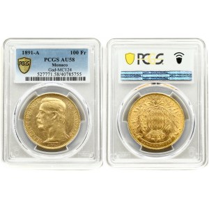 France 100 Francs Monaco 1891-A PCGS AU58. Metal: Gold (0.900). Weight: 32.26 grams. Diametre: 35.0 mm. Albert Ier ...