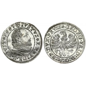 Germany  Prussia 1 Grosz 1587 Georg Friedrich von Ansbach (1578-1603) Averse Lettering: *IVSTVS *EX* FIDE *VIVIT* 1587...