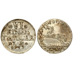 Germany BRUNSWICK-WOLFENBÜTTEL 1/6 Thaler 1753 Karl I(1735-60). Averse: Horse rearing left. Reverse: Value; date...