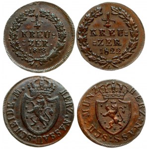 Germany NASSAU 1/4 Kreuzer 1818 & 1822 Wilhelm(1816-1839). Averse: Crowned arms. Reverse: Without period after date...