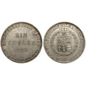 Germany HESSE-CASSEL 1 Thaler 1836 Wilhelm II and Friedrich Wilhelm(1831-1847). Averse: Crowned arms within circle...