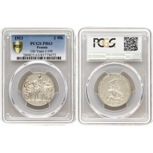 Germany Prussia 2 Mark 1913 A 100th Anniversary - victory over Napoleon at Leipzig. Wilhelm II (1888-1918). Averse...