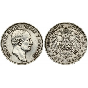Germany  SAXONY 5 Mark 1914E Friedrich August III(1904-1918). Averse: Head right. Reverse...